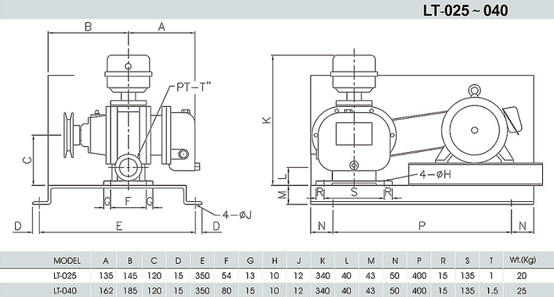 Bản vẽ lắp cấu tạo máy thổi khí longtech lt025-040